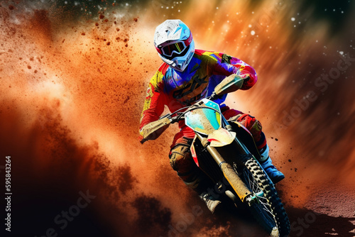 Extreme Motocross MX Rider riding on dirt track  Generative AI