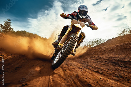 Extreme Motocross MX Rider riding on dirt track  Generative AI © Muhammad Shoaib