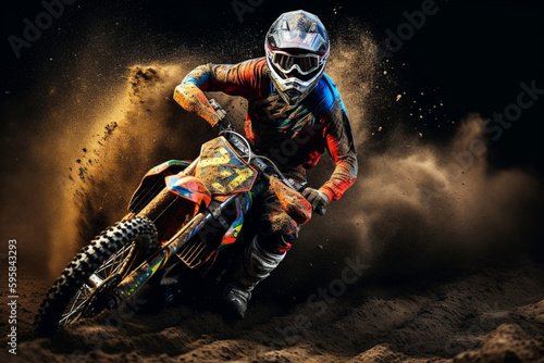 Extreme Motocross MX Rider riding on dirt track  Generative AI photo