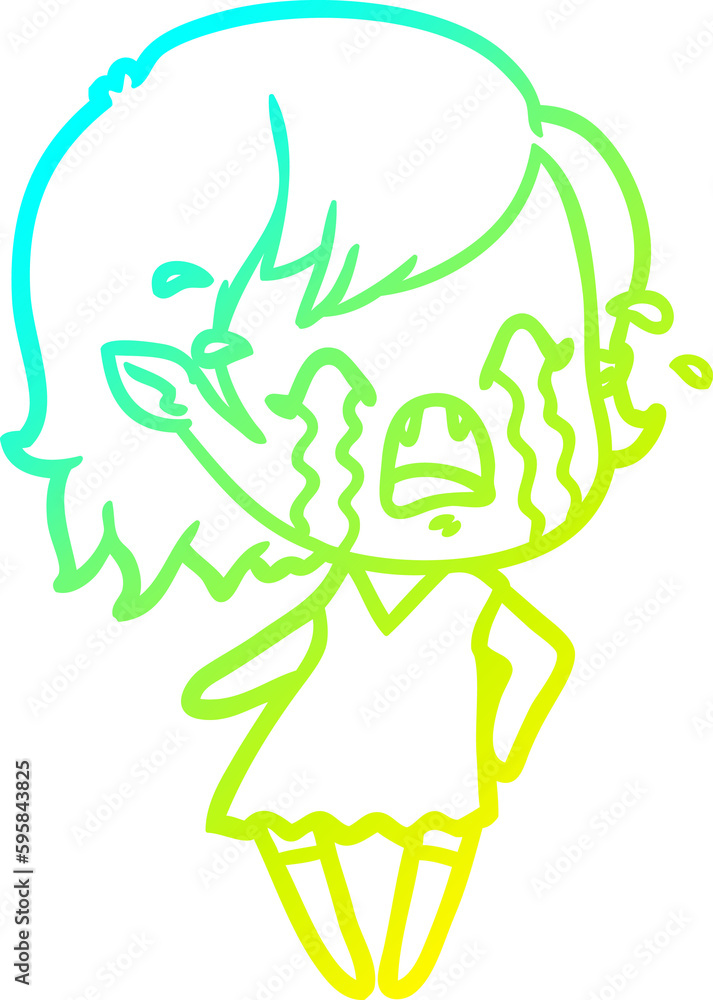 cold gradient line drawing of a cartoon crying vampire girl cold gradient line drawing of a cartoon crying vampire girl