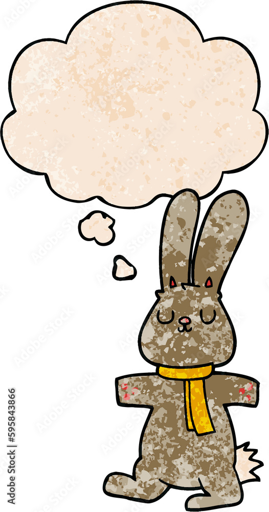 cartoon rabbit with thought bubble in grunge texture style cartoon rabbit with thought bubble in grunge texture style
