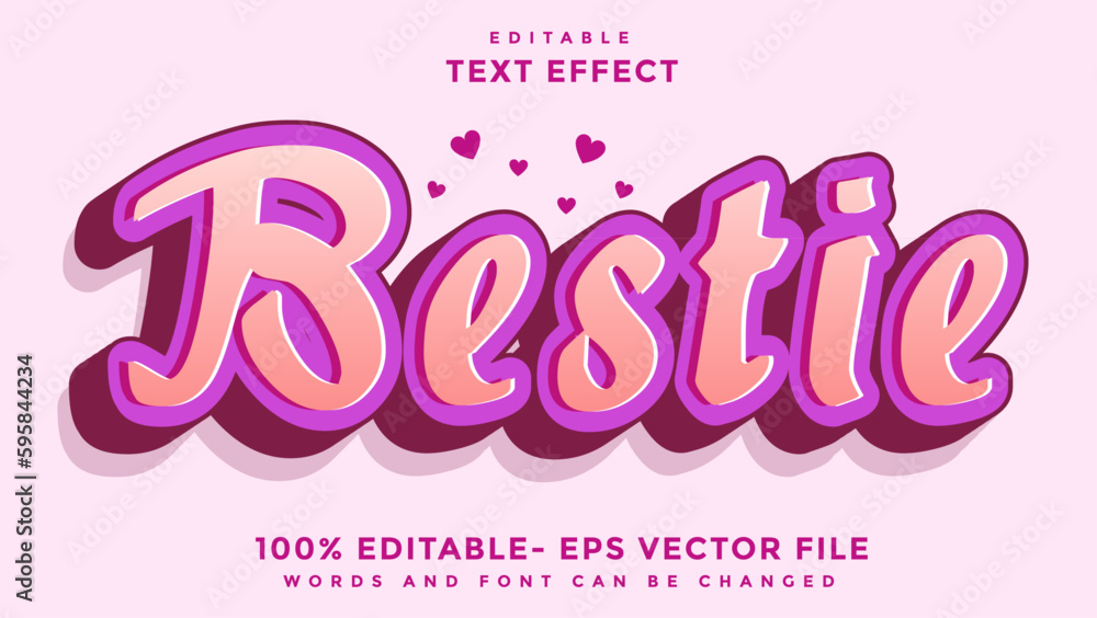 3d Minimal Gradient Word Bestie Editable Text Effect Design Template, Effect Saved In Graphic Style