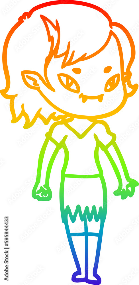 rainbow gradient line drawing of a cartoon friendly vampire girl rainbow gradient line drawing of a cartoon friendly vampire girl