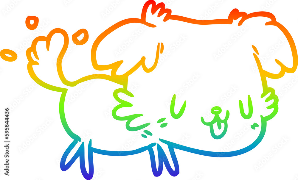 rainbow gradient line drawing of a cute dog wagging tail rainbow gradient line drawing of a cute dog wagging tail