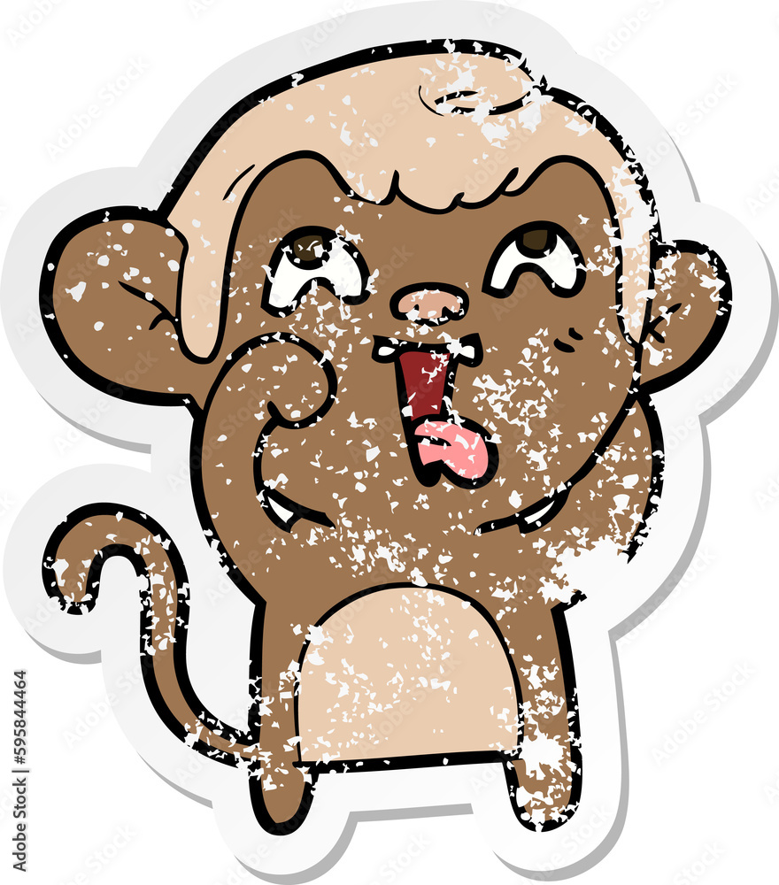 Fototapeta premium distressed sticker of a crazy cartoon monkey