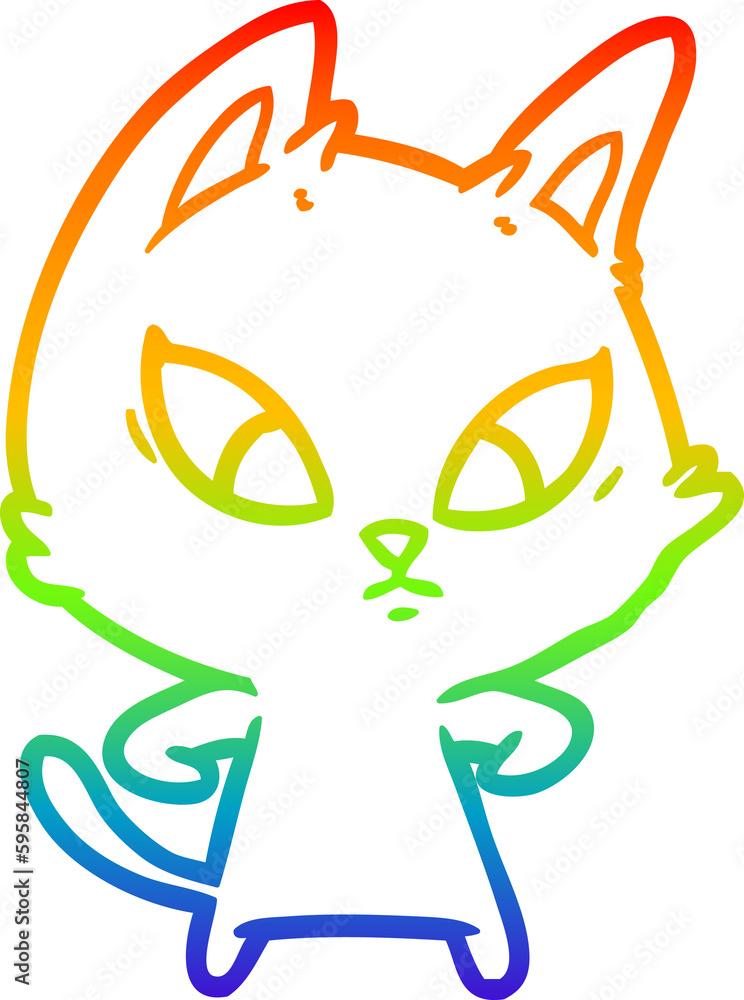 rainbow gradient line drawing of a confused cartoon cat rainbow gradient line drawing of a confused cartoon cat