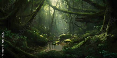 Enchanted Green Mystic Forest, Generative AI © spreephoto