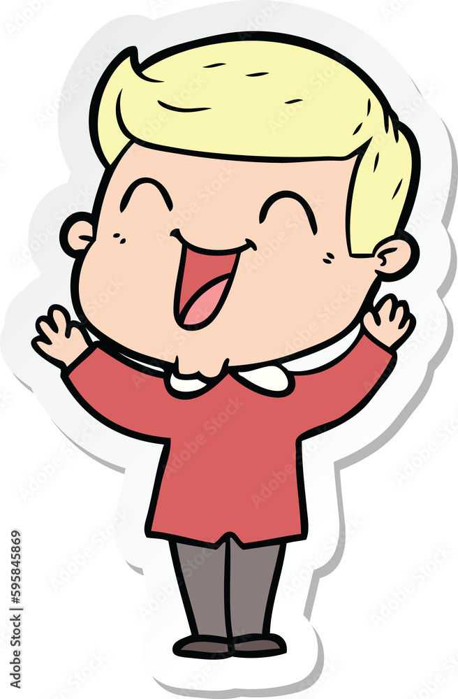 sticker of a cartoon man laughing