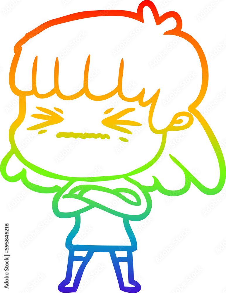 rainbow gradient line drawing of a cartoon stressed out woman rainbow gradient line drawing of a cartoon stressed out woman