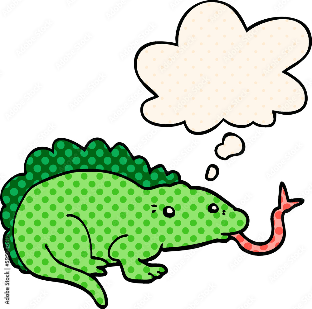 cartoon lizard with thought bubble in comic book style cartoon lizard with thought bubble in comic book style