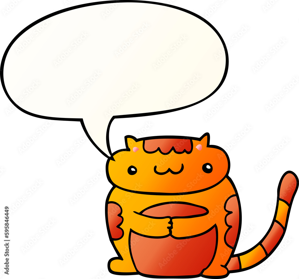 cute cartoon cat with speech bubble in smooth gradient style cute cartoon cat with speech bubble in smooth gradient style