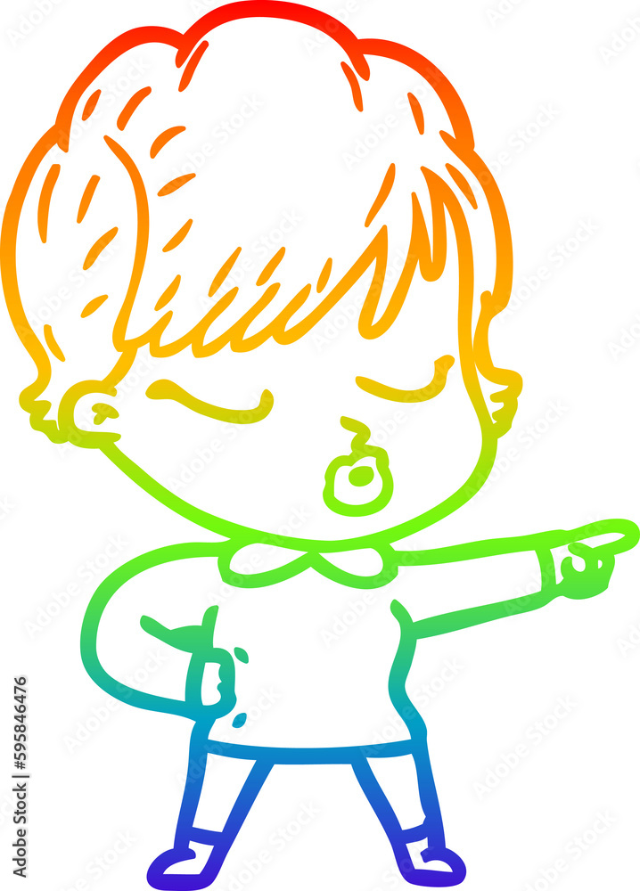 rainbow gradient line drawing of a cartoon woman with eyes shut rainbow gradient line drawing of a cartoon woman with eyes shut