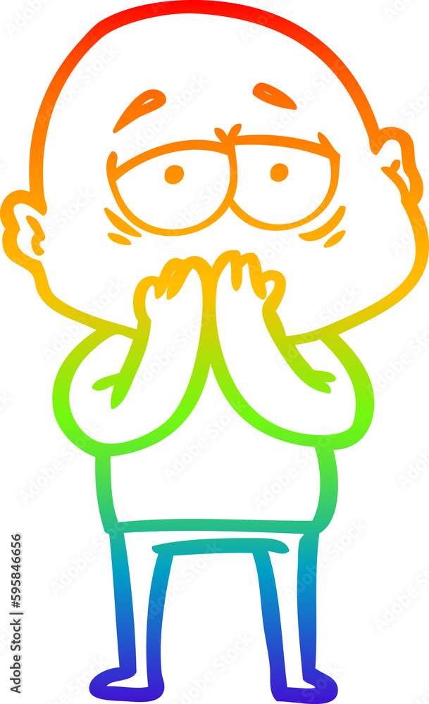 rainbow gradient line drawing of a cartoon tired bald man rainbow gradient line drawing of a cartoon tired bald man
