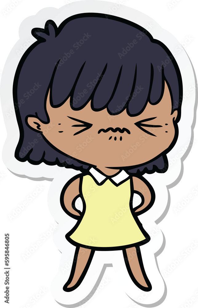 sticker of a annoyed cartoon girl sticker of a annoyed cartoon girl