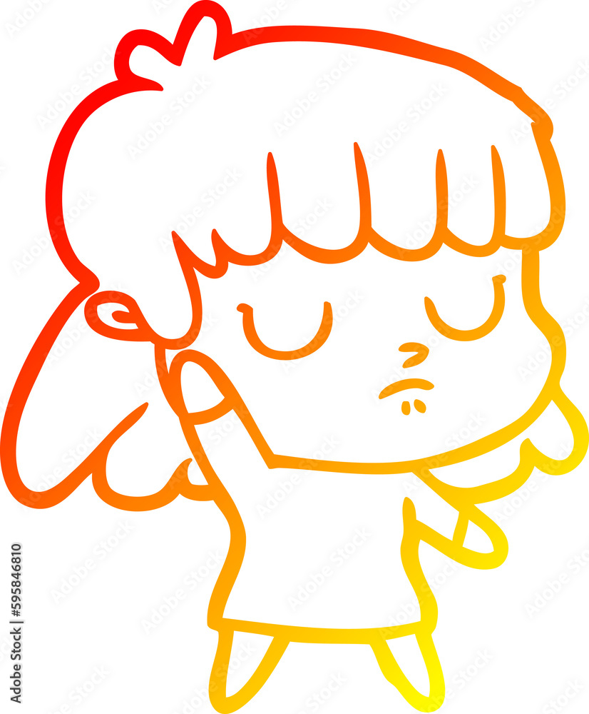 warm gradient line drawing of a cartoon indifferent woman warm gradient line drawing of a cartoon indifferent woman