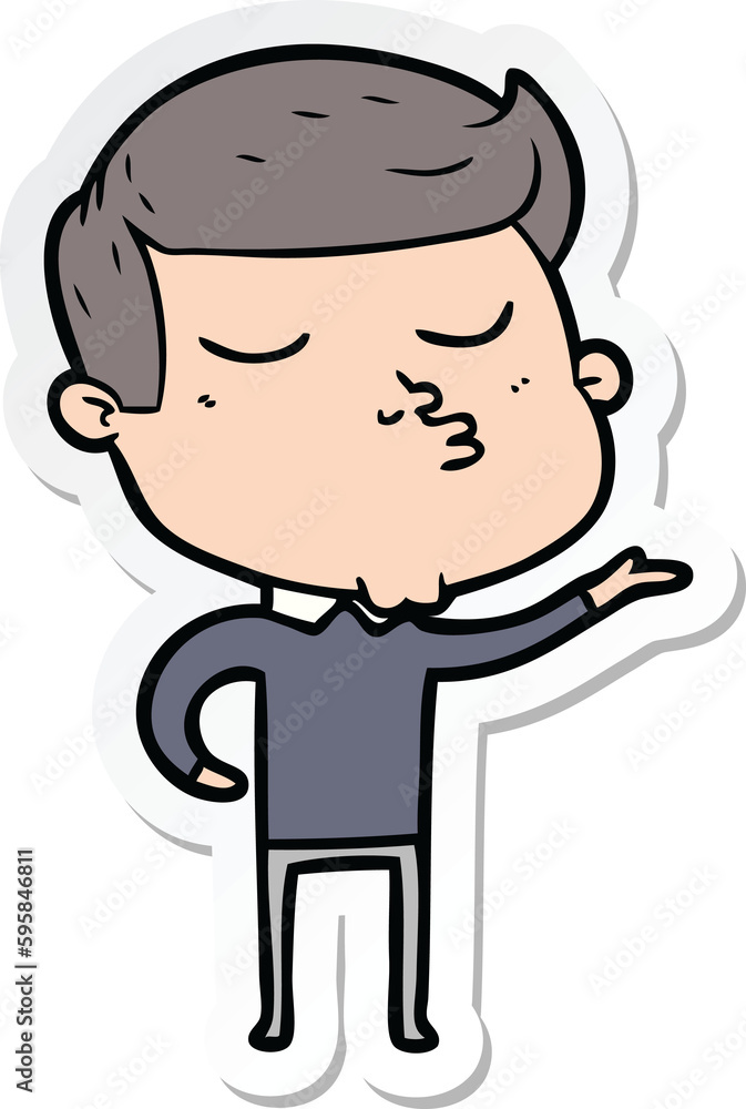 sticker of a cartoon model guy pouting sticker of a cartoon model guy pouting