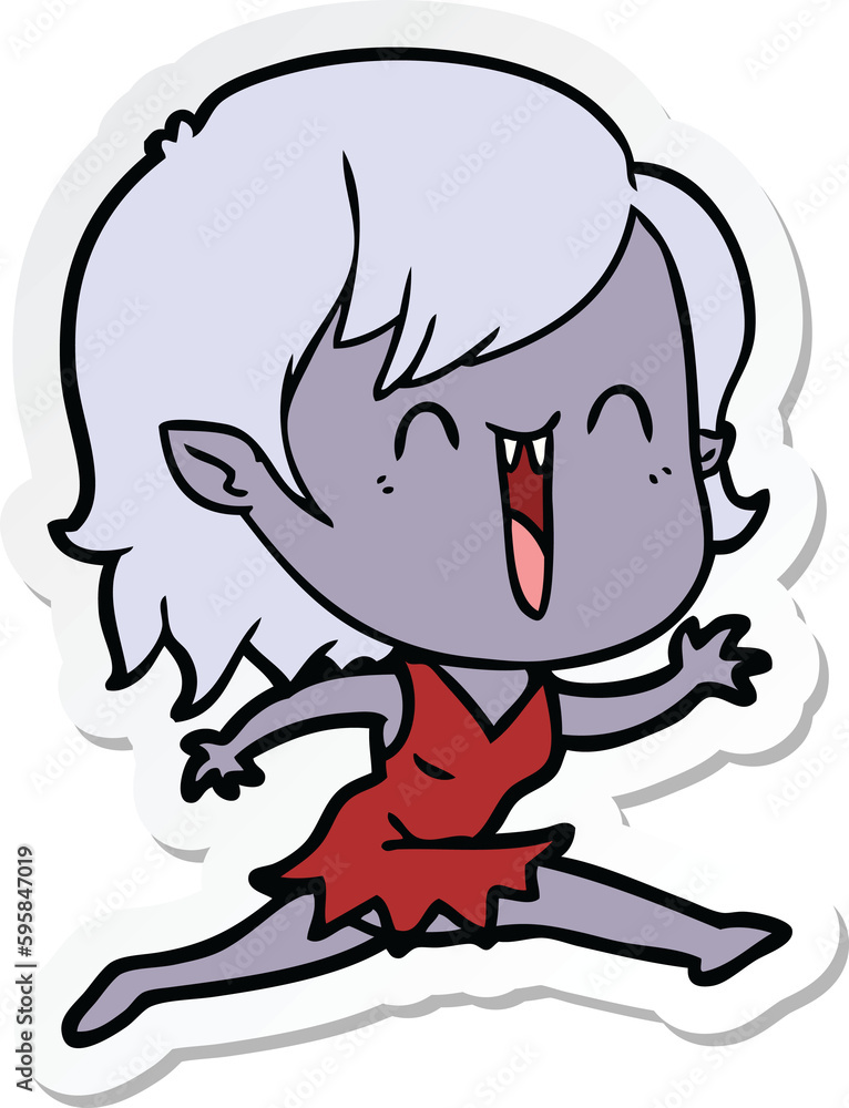sticker of a cute cartoon happy vampire girl sticker of a cute cartoon happy vampire girl