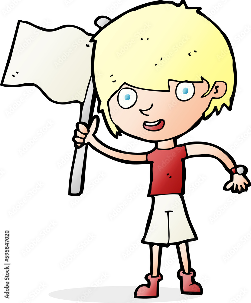 cartoon boy with white flag