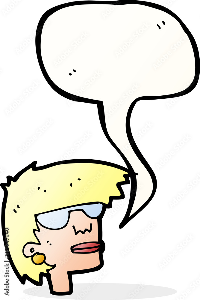 cartoon female face with glasses with speech bubble cartoon female face with glasses with speech bubble