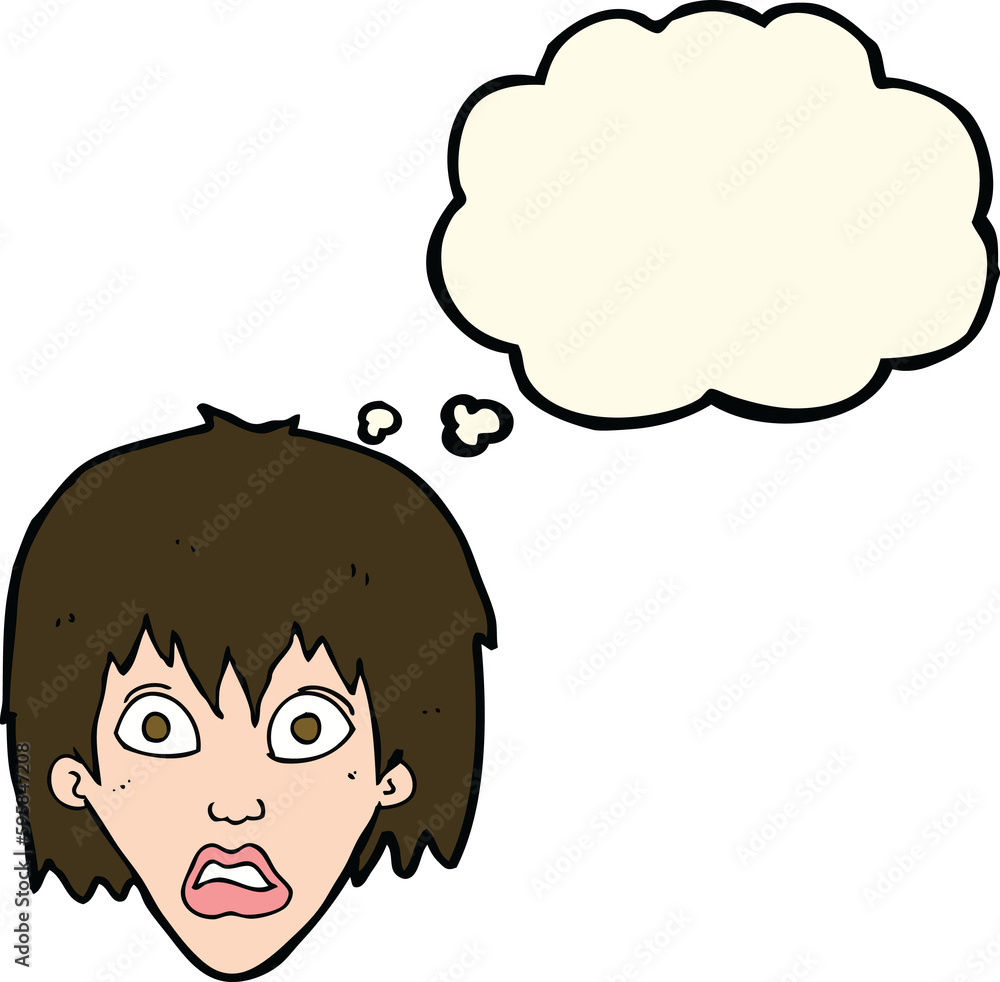 cartoon frightened woman with thought bubble cartoon frightened woman with thought bubble