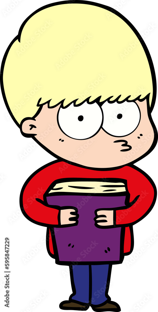 nervous cartoon boy holding book nervous cartoon boy holding book