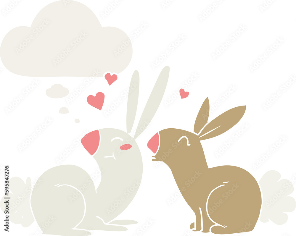 cartoon rabbits in love with thought bubble in retro style cartoon rabbits in love with thought bubble in retro style