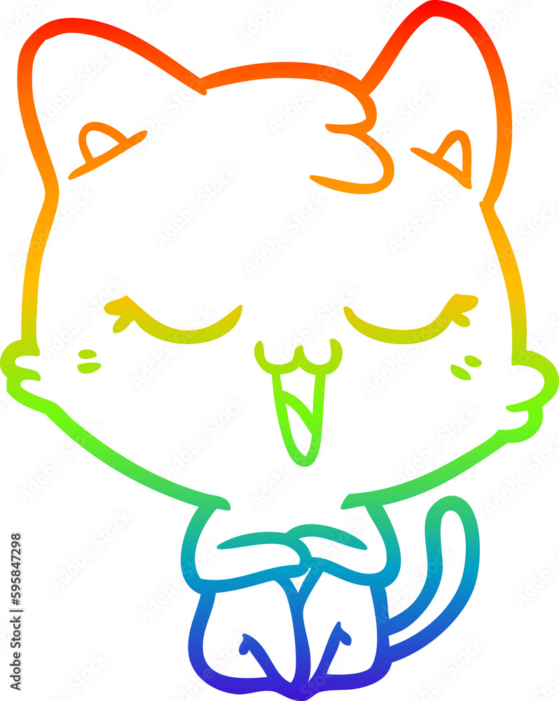rainbow gradient line drawing of a happy cartoon cat rainbow gradient line drawing of a happy cartoon cat