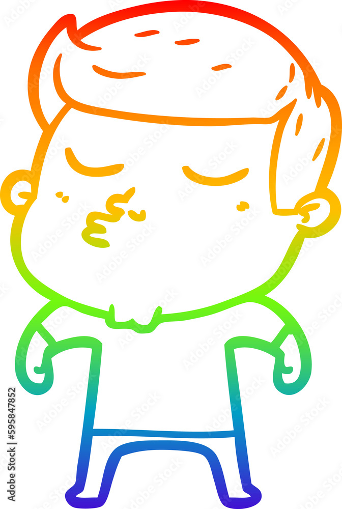 rainbow gradient line drawing of a cartoon model guy pouting