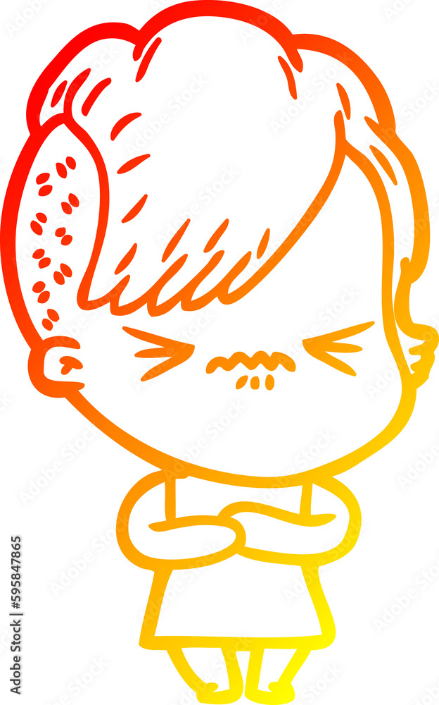 warm gradient line drawing of a cartoon annoyed hipster girl warm gradient line drawing of a cartoon annoyed hipster girl