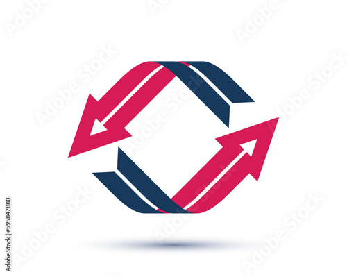 Loop arrows vector logo or sign, double arrows refresh symbol, teamwork concept, cooperation and interaction, swap and exchange.