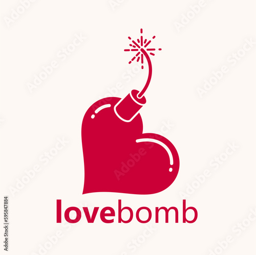 Heart shaped bomb vector icon or logo, bomb in a shape of heart dangerous feelings concept.
