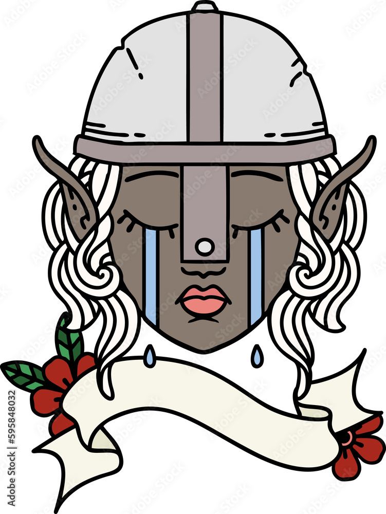 Retro Tattoo Style crying elf fighter character face Retro Tattoo Style crying elf fighter character face