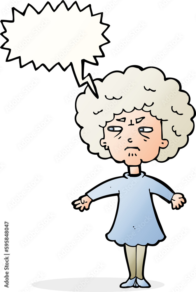 cartoon bitter old woman with speech bubble cartoon bitter old woman with speech bubble