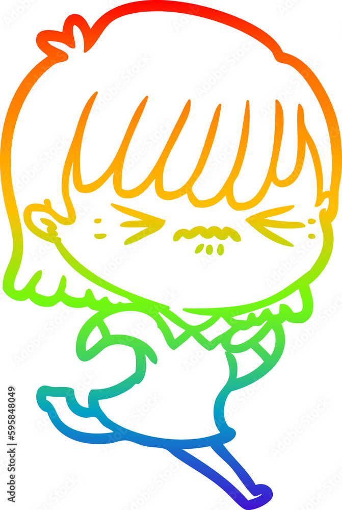 rainbow gradient line drawing of a annoyed cartoon girl rainbow gradient line drawing of a annoyed cartoon girl