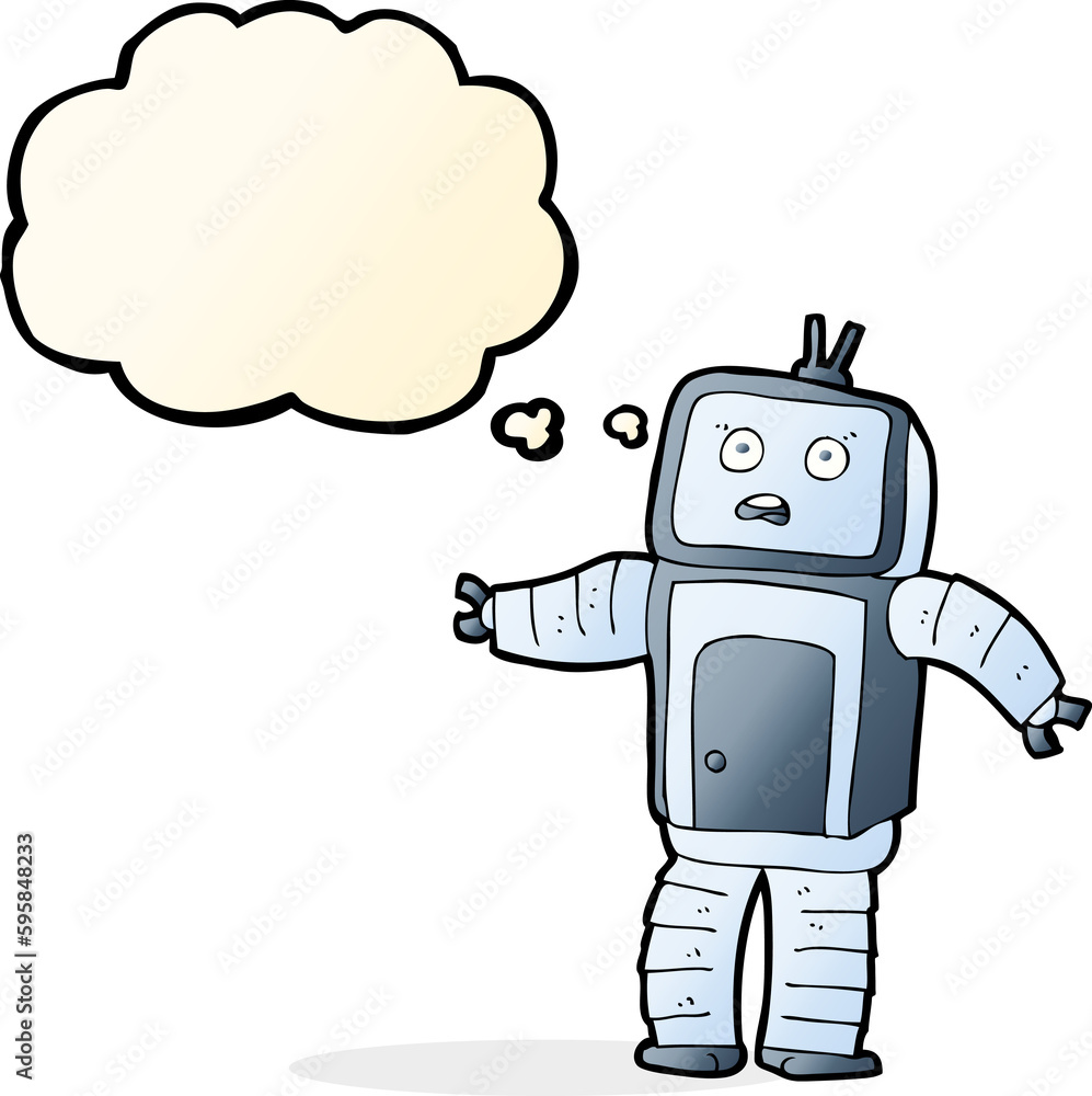 cartoon funny robot with thought bubble cartoon funny robot with thought bubble