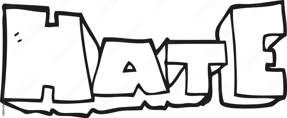 freehand drawn black and white cartoon word Hate freehand drawn black and white cartoon word Hate