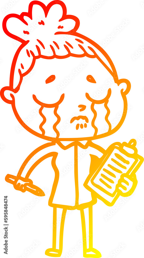 Fototapeta premium warm gradient line drawing of a cartoon crying saleswoman