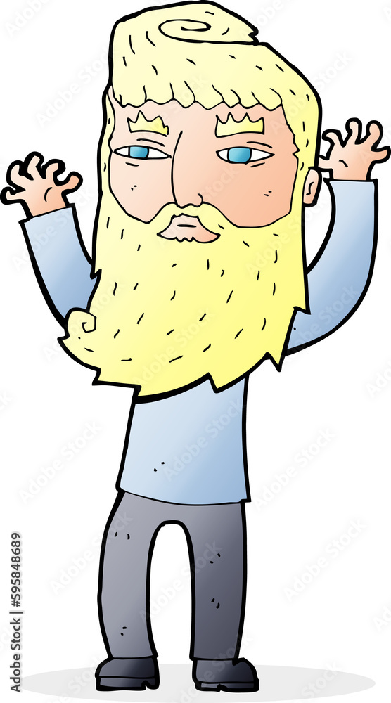 cartoon bearded man waving arms