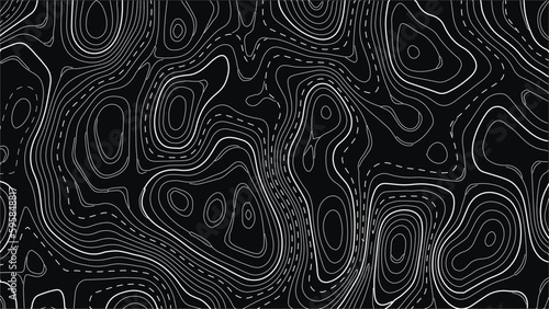 Stylized topographic map outline height in lines and contours. The concept of a conditional geographical scheme and the trajectory of the terrain. Vector illustration.