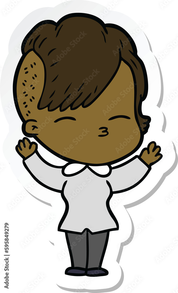 sticker of a cartoon squinting girl sticker of a cartoon squinting girl