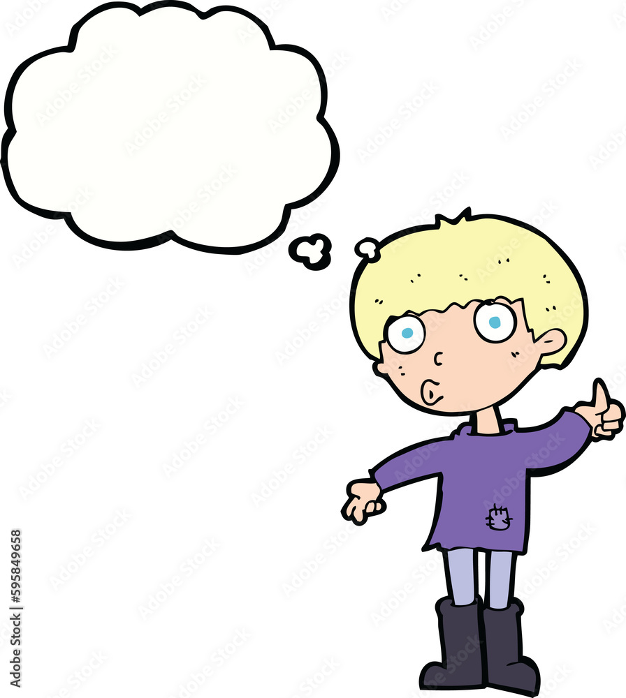 cartoon boy asking question with thought bubble
