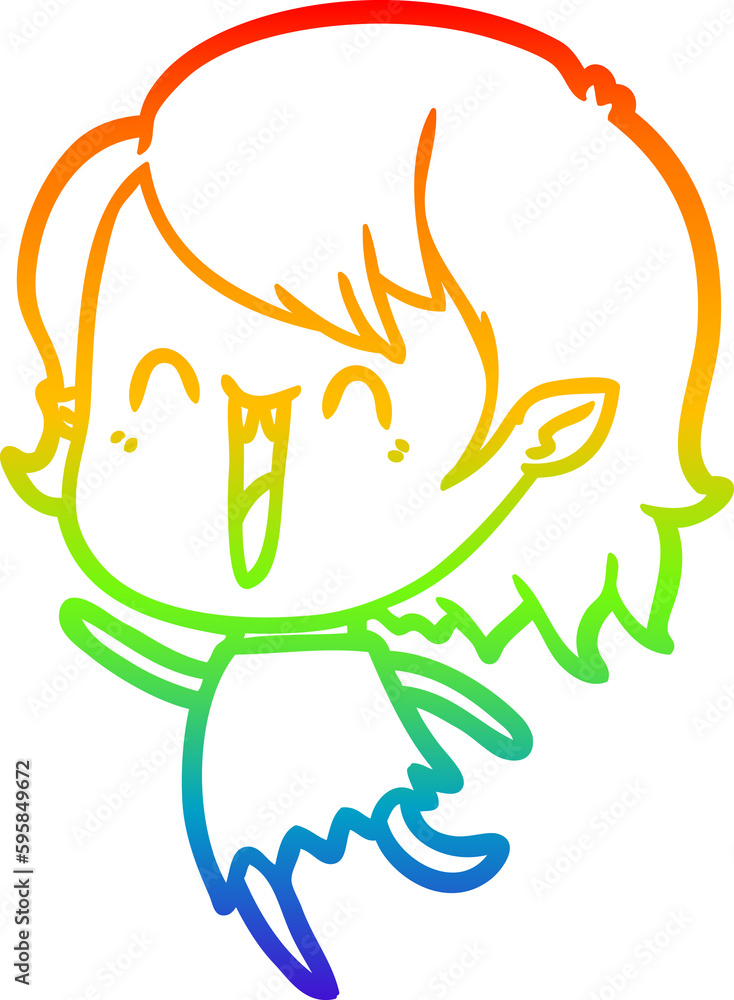 rainbow gradient line drawing of a cute cartoon happy vampire girl rainbow gradient line drawing of a cute cartoon happy vampire girl