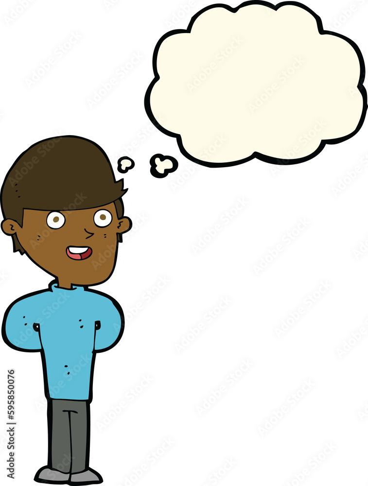 cartoon happy man with thought bubble cartoon happy man with thought bubble