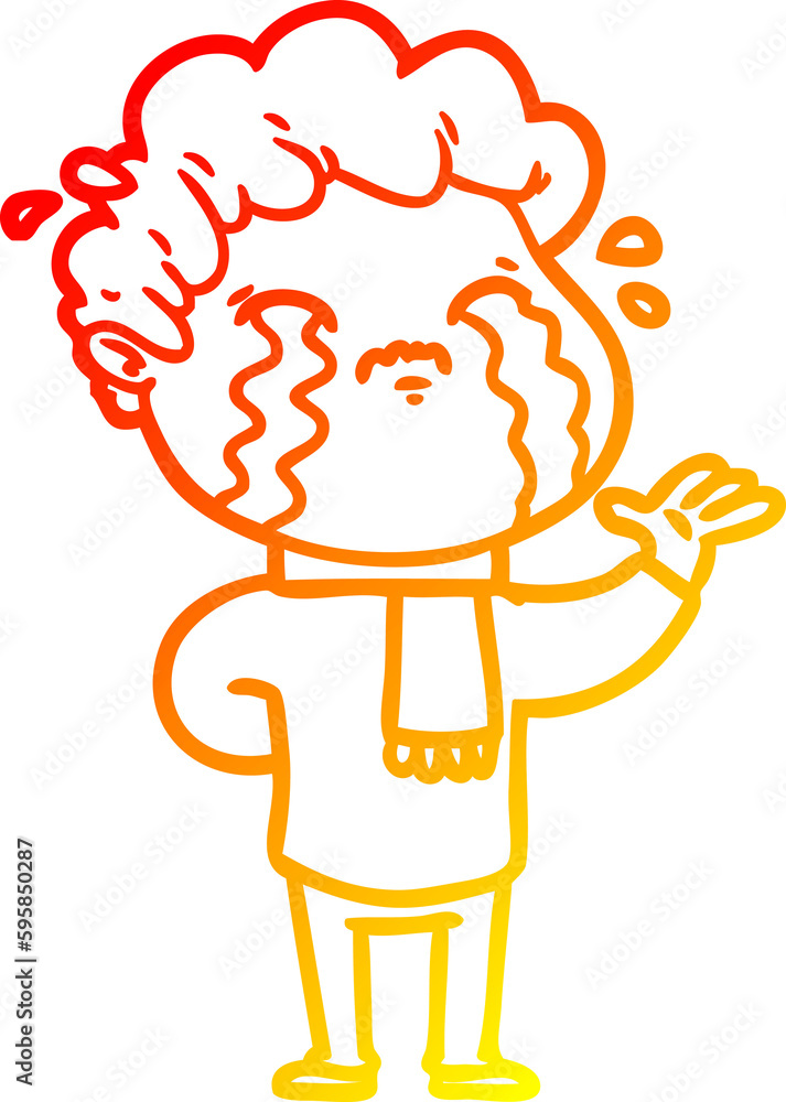 warm gradient line drawing of a cartoon man crying warm gradient line drawing of a cartoon man crying