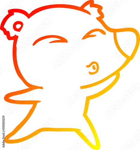 warm gradient line drawing of a cartoon whistling bear