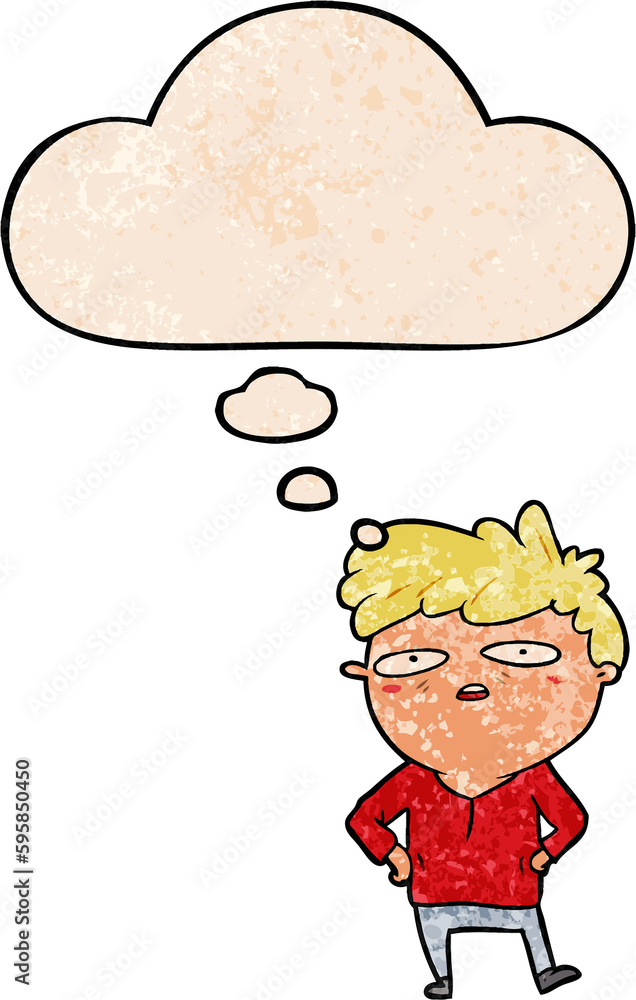 cartoon impatient man with thought bubble in grunge texture style cartoon impatient man with thought bubble in grunge texture style