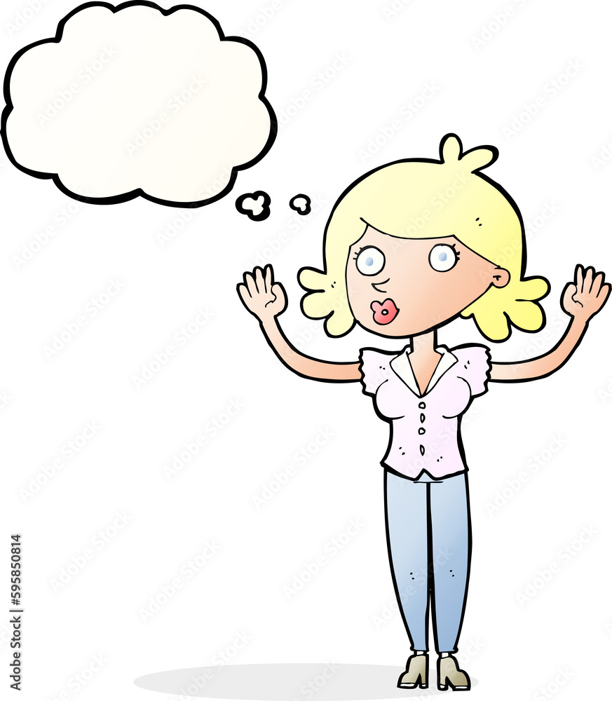 cartoon woman surrendering with thought bubble cartoon woman surrendering with thought bubble