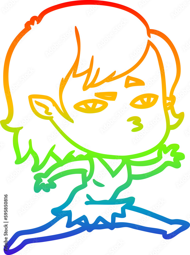rainbow gradient line drawing of a cartoon vampire girl rainbow gradient line drawing of a cartoon vampire girl