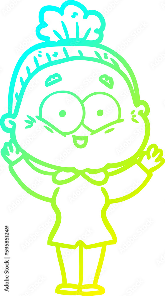 cold gradient line drawing of a cartoon happy old woman cold gradient line drawing of a cartoon happy old woman