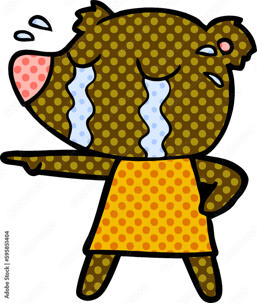 Obraz premium cartoon crying bear in dress pointing